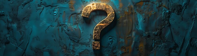 Rustic metallic question mark against a textured blue background, symbolizing curiosity and uncertainty.