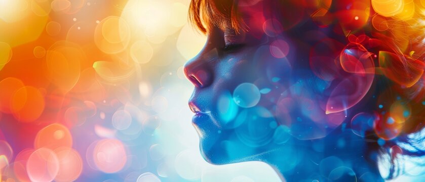 Abstract portrait of a woman with colorful lights.