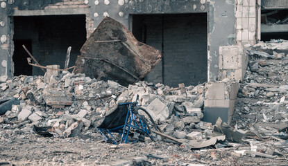 destroyed houses in a city lost in the war in Ukraine