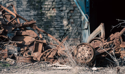destroyed houses in a city lost in the war in Ukraine