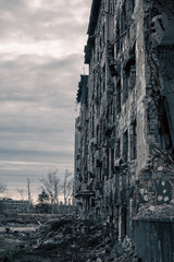 destroyed houses in a city lost in the war in Ukraine