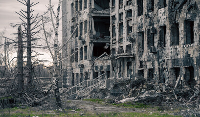 destroyed houses in a city lost in the war in Ukraine