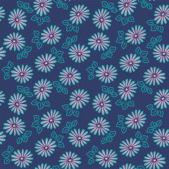 Japanese Round Flower Leaf Vector Seamless Pattern