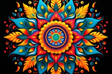 Illustration of a vibrant rangoli design created for Navaratri celebrations