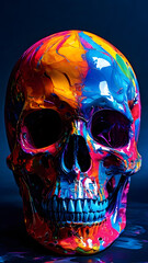AI generated image of colorful skull head on black
