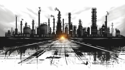 Obraz premium Industrial Skyline Black and White