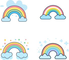 Rainbow Icon Collection Flat Vector Illustration.