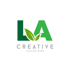 Letter LA Creative Agro, agriculture vector logo with leaf symbol.