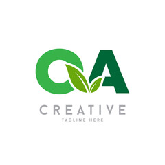 Letter OA Creative Agro, agriculture vector logo with leaf symbol.