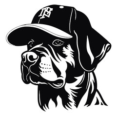 boxer dog in baseball cap silhouette vector 