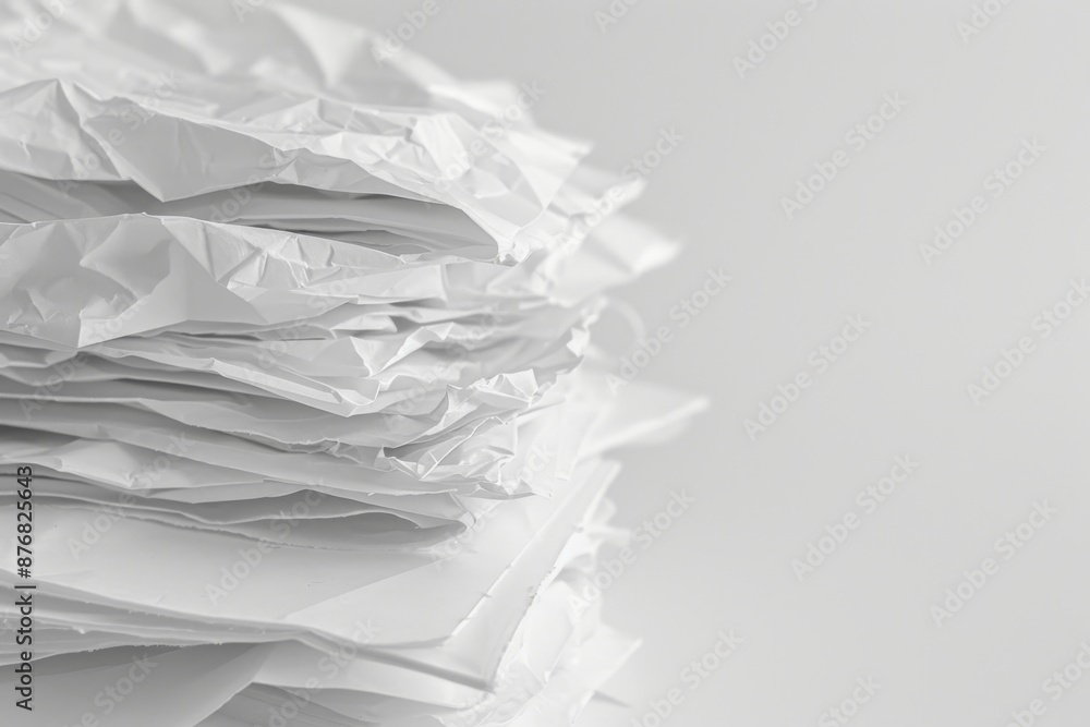 Poster a stack of crumpled white paper sheets is arranged against a clean, minimalist background. the compo