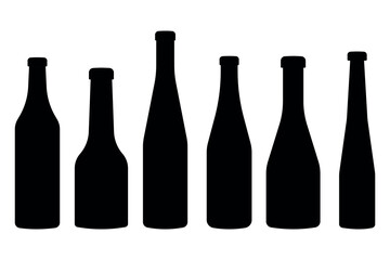 Set of silhouettes of wine bottles. Vector illustration in flat style, eps 10