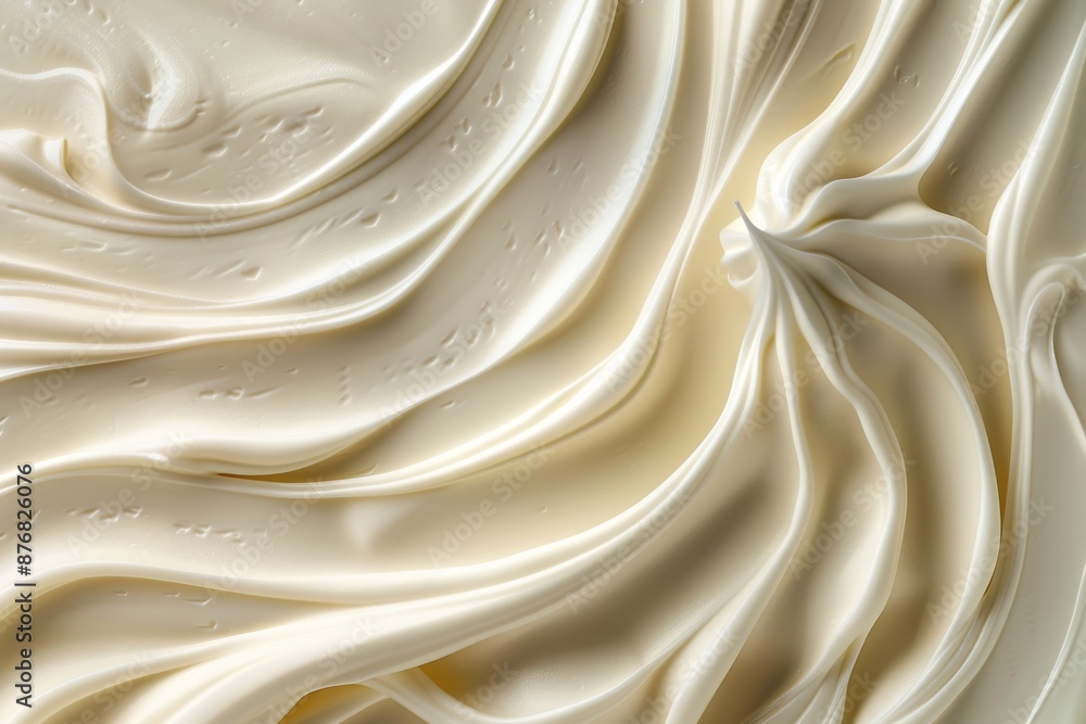 Poster a high-angle shot of vanilla cream with smooth, elegant lines, creating a visually appealing texture