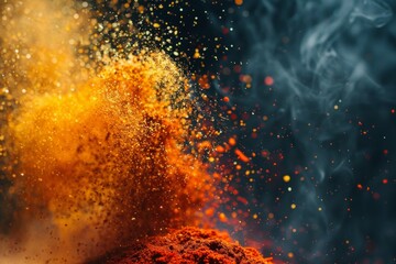 Explosion of spices against a dark background. Generative AI 