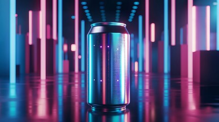 Futuristic soda can with neon lights