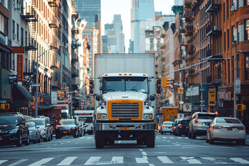 Obraz premium Delivery Truck in Urban City Streets
