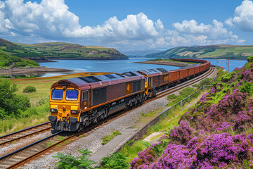 Obraz premium Freight train in a scenic landscape