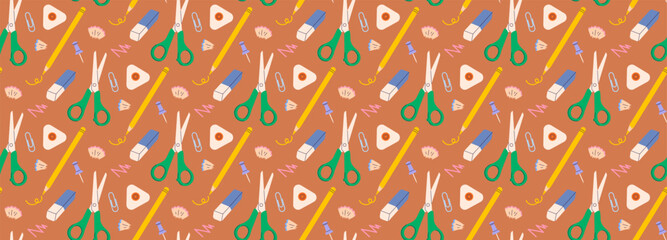 Childrens school pattern. School supplies background. Back to school