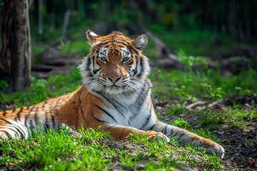 Tiger male, wild animal in the natural habitat
