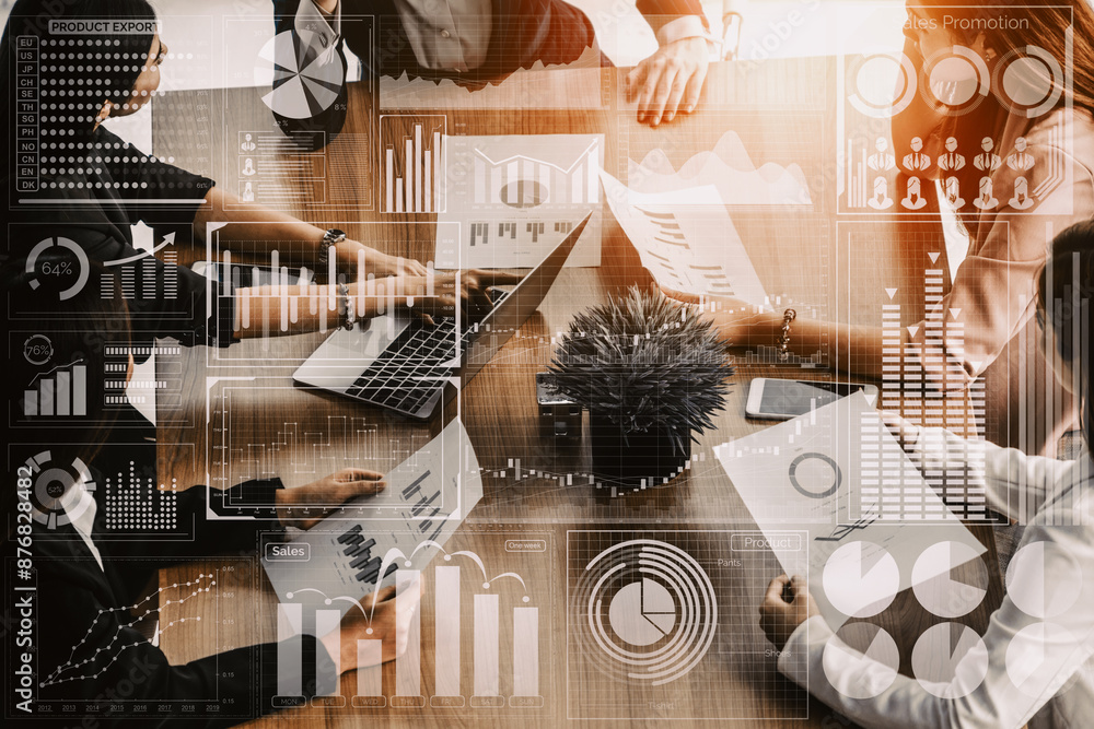 Poster big data technology for business finance analytic concept. modern interface shows massive informatio