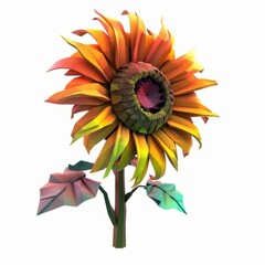 3D Render, Low Poly style of a fantastical giant sunflower with oversized petals and vibrant colors, on isolated white background, Generative AI