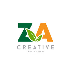 Letter ZA Creative Agro, agriculture vector logo with leaf symbol.