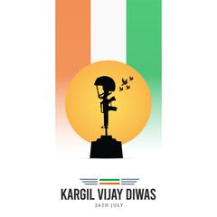26th July Kargil Vijay Diwas Design Concept With Indian Flag And Army Social Media Post, Web Banner, Print Design 