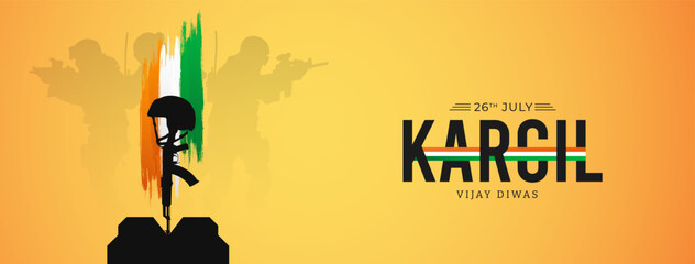 26th July Kargil Vijay Diwas Design Concept With Indian Flag And Army Social Media Post, Web Banner, Print Design 