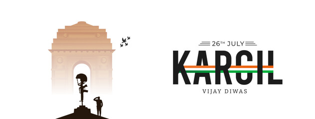 26th July Kargil Vijay Diwas Design Concept With Indian Flag And Army Social Media Post, Web Banner, Print Design 