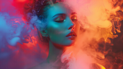 portrait of a woman smoking electronic cigarette or vaping