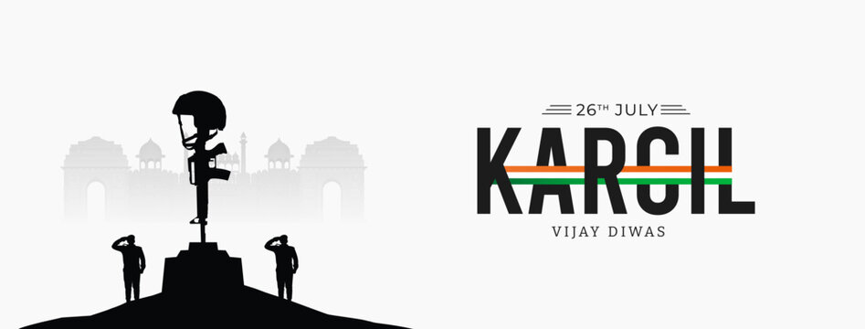 26th July Kargil Vijay Diwas Design Concept With Indian Flag And Army Social Media Post, Web Banner, Print Design 