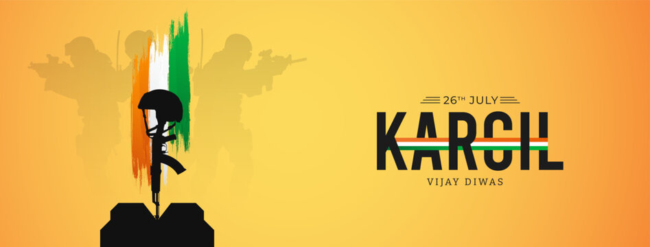 26th July Kargil Vijay Diwas Design Concept With Indian Flag And Army Social Media Post, Web Banner, Print Design 