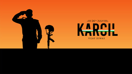 26th July Kargil Vijay Diwas Design Concept With Indian Flag And Army Social Media Post, Web Banner, Print Design 