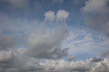 Blue sky. Beautiful Cumulus clouds flying across the sky,