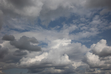 Blue sky. Beautiful Cumulus clouds flying across the sky,