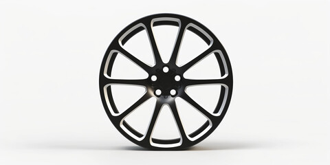Obraz premium A black and white wheel with white spokes. The wheel is the center of attention and is surrounded by a white background. The wheel appears to be a part of a larger design or artwork