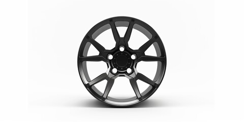 Naklejka premium A black wheel with a white background. The wheel is the main focus of the image. The wheel is black and shiny, and it is a high-quality product
