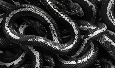 Obraz premium black and white snakes, close up, grayscale, seamless background, high resolution,