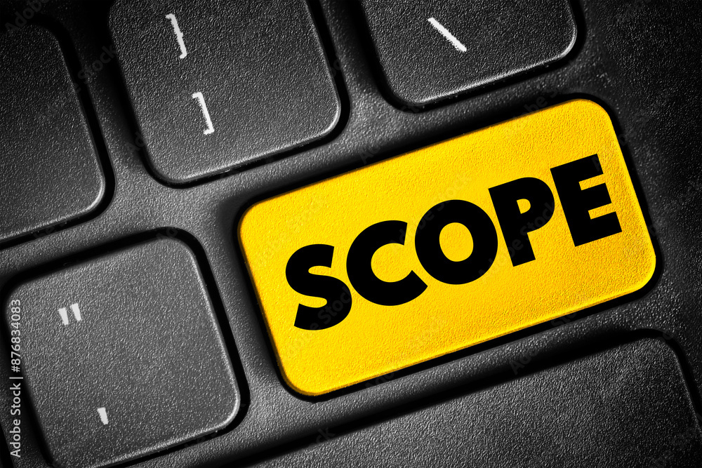 Poster scope text button on keyboard, concept background