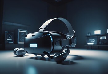 VR futuristic virtual reality and AR technologies 3d meta verse concept mockup without people