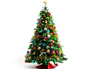 Fototapeta premium Christmas Tree with Decorations Isolated on the White Background