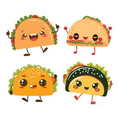 Cute Mexican Taco Bread Food Cartoon Character with Happy Expression
