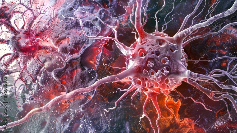 Aufkleber intricate neural network showcasing complex web of interconnected nerve cells. vivid visual represen
