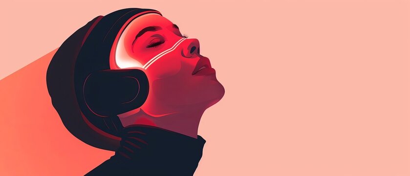 Red Light Therapy Womans Face Treatment  , rule of thirds composition shot, minimalistic flat illustration on a clean white backdrop