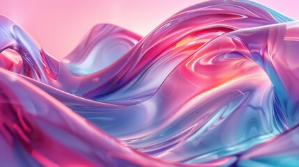 Abstract Colorful Fluid Waves with Glossy Texture in Pink and Blue Hues - Modern Digital Art Background
