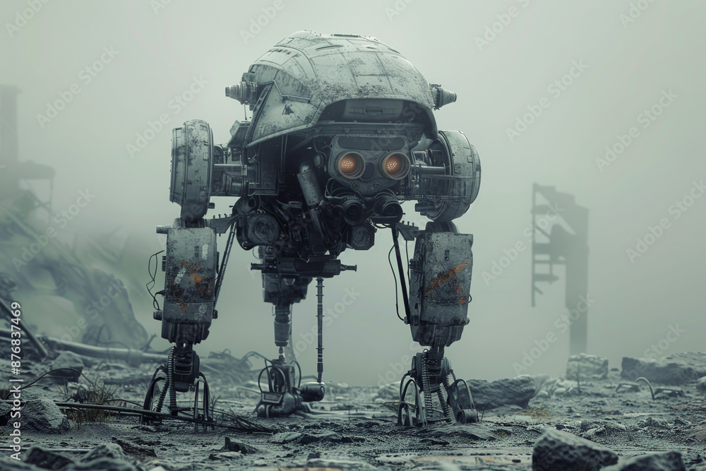 Aufkleber a robot with a face and a head is walking on a path