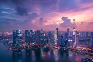 Fototapeta premium A city skyline with a beautiful sunset in the background