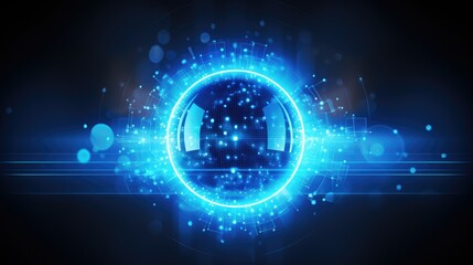 Obraz premium A blue glowing energy sphere with light rays and tech circuit patterns 