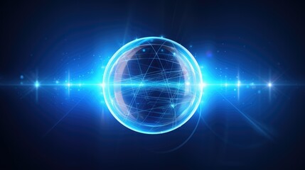 Obraz premium A blue glowing energy sphere with light rays and tech circuit patterns 