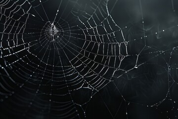 Fototapeta premium Spiderweb on a black background. AI generative